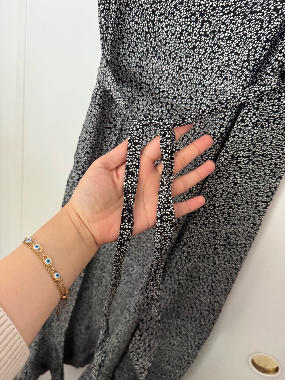 Women's Black Floral Midi Wrap Dress with Flutter Sleeves - Picture 9 of 12